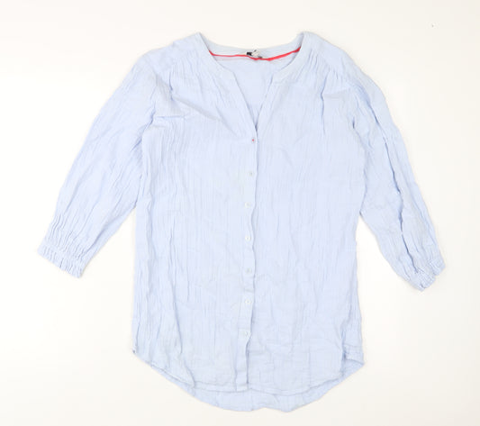 Joules Womens Blue Cotton Basic Button-Up Size 6 V-Neck