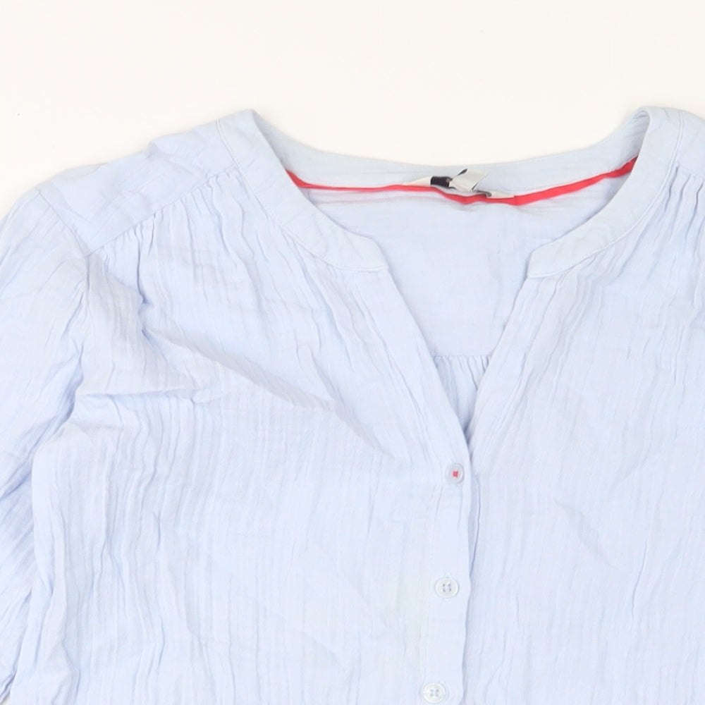 Joules Womens Blue Cotton Basic Button-Up Size 6 V-Neck