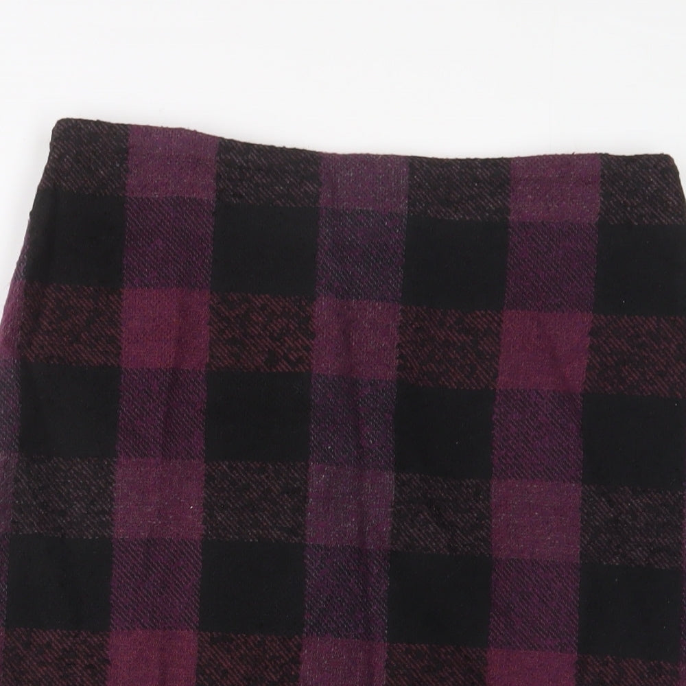 Cc Womens Purple Plaid Acrylic A-Line Skirt Size 10 Zip