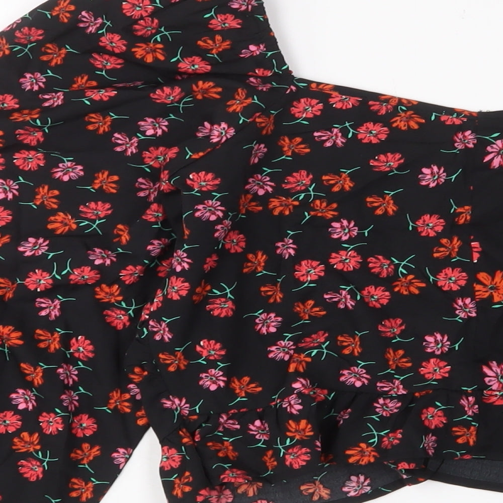 New Look Womens Black Floral Polyester Basic Blouse Size 12 Square Neck - Pleated