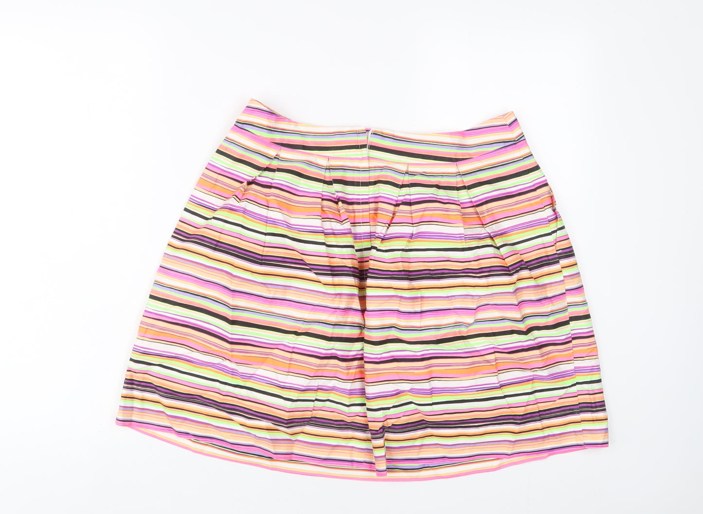 H&M Womens Multicoloured Striped Cotton A-Line Skirt Size 14 Zip - Pleated