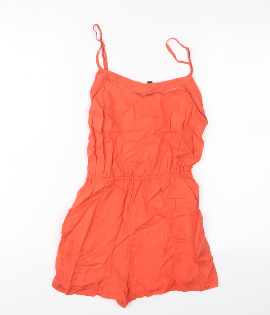 H&M Womens Orange Viscose Playsuit One-Piece Size 8 Pullover - Embroidered