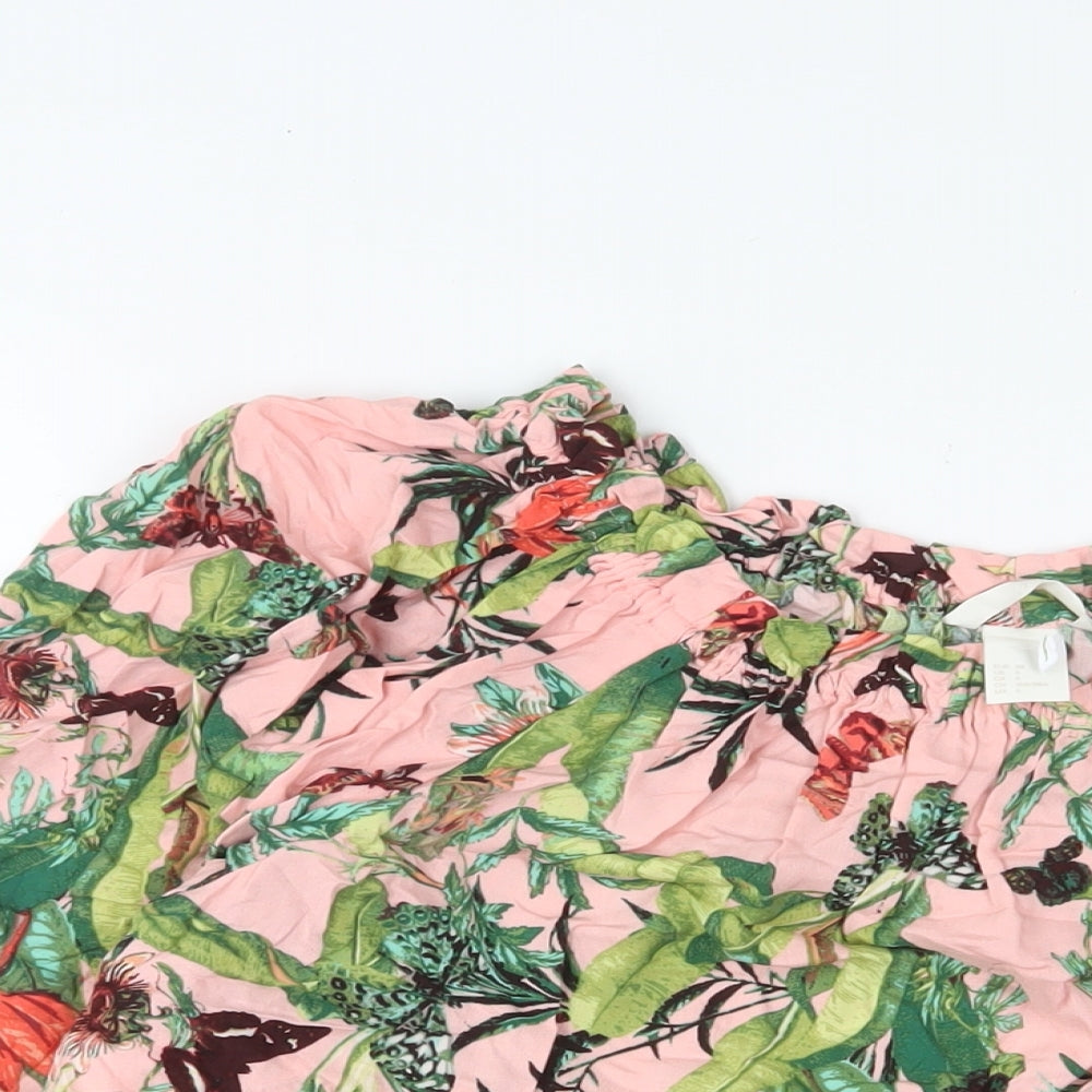 H&M Womens Pink Floral Viscose Basic T-Shirt Size 10 Boat Neck