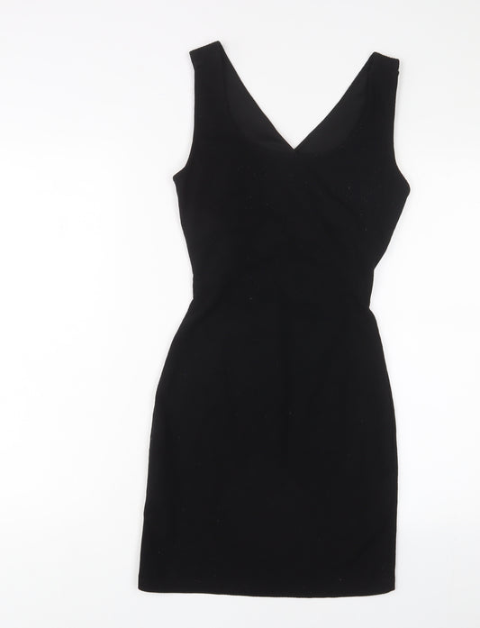 Mango Womens Black Polyester Bodycon Size S V-Neck Pullover