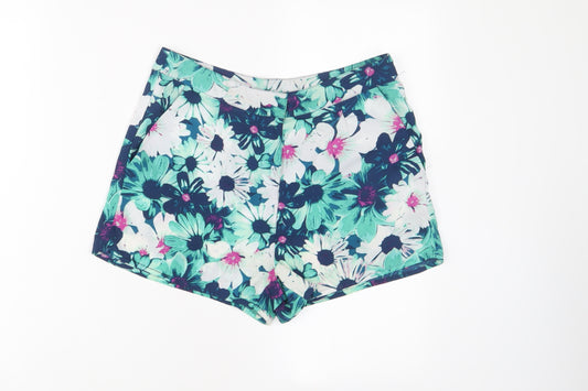 Lipsy Womens Green Floral Polyester Basic Shorts Size 8 Regular Hook & Eye