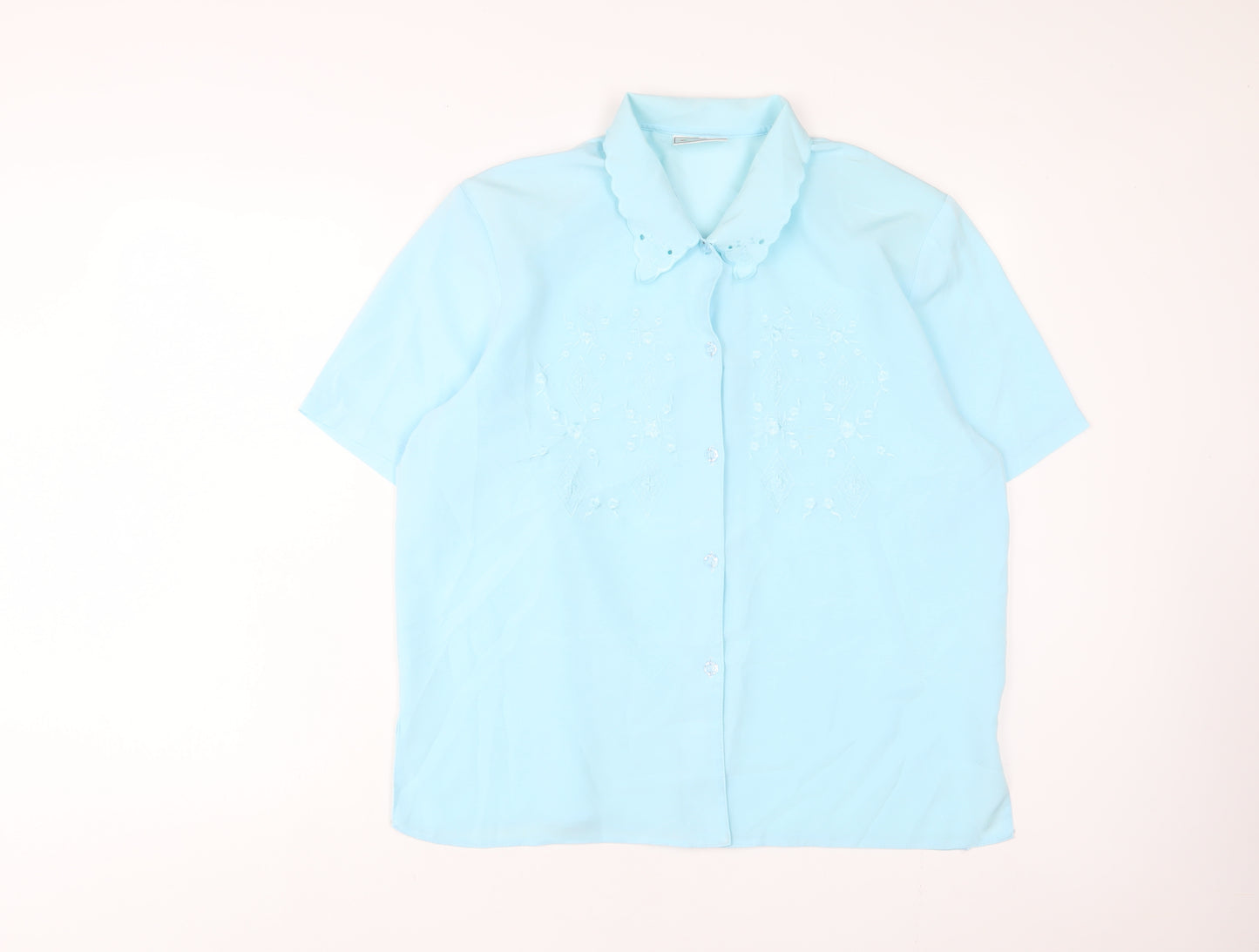 Rosy Womens Blue Polyester Basic Button-Up Size 18 Collared - Embroidered