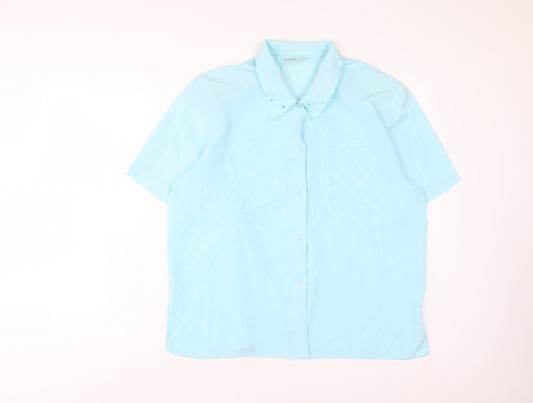 Rosy Womens Blue Polyester Basic Button-Up Size 18 Collared - Embroidered