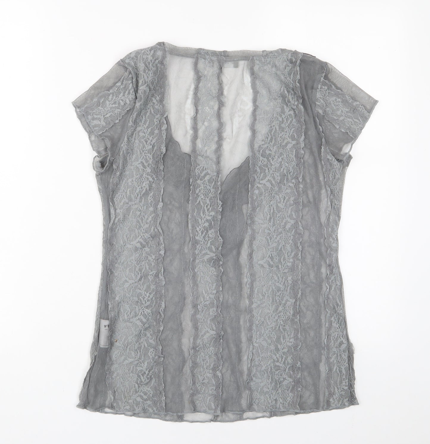 Per Una Womens Grey Polyester Basic T-Shirt Size 10 V-Neck - Lace, Embroidered, Sequins