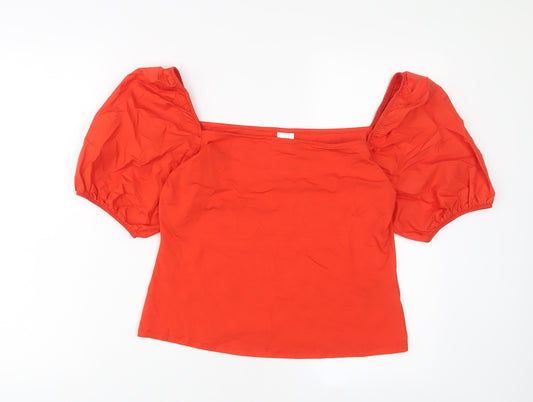 H&M Womens Red Viscose Basic T-Shirt Size L Square Neck