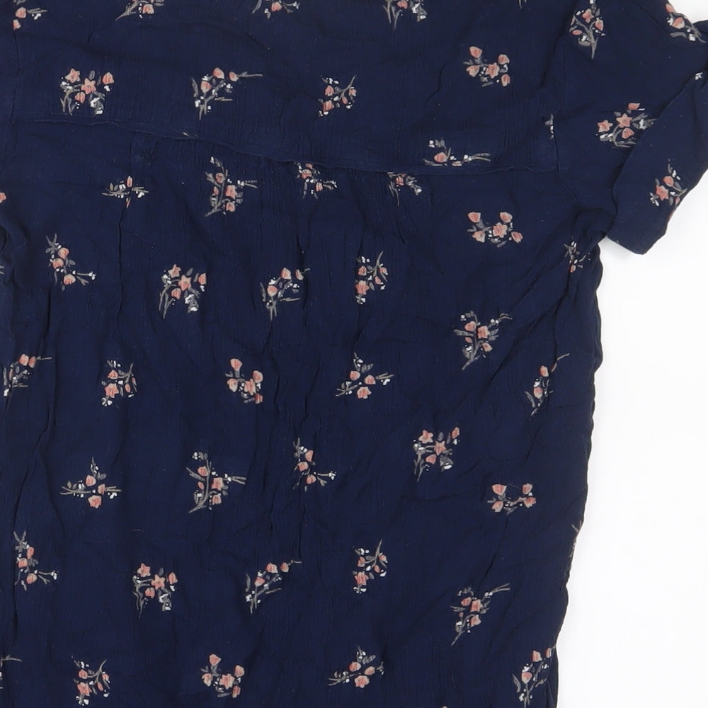 Fat Face Womens Blue Floral Viscose Basic T-Shirt Size 8 V-Neck - Pocket