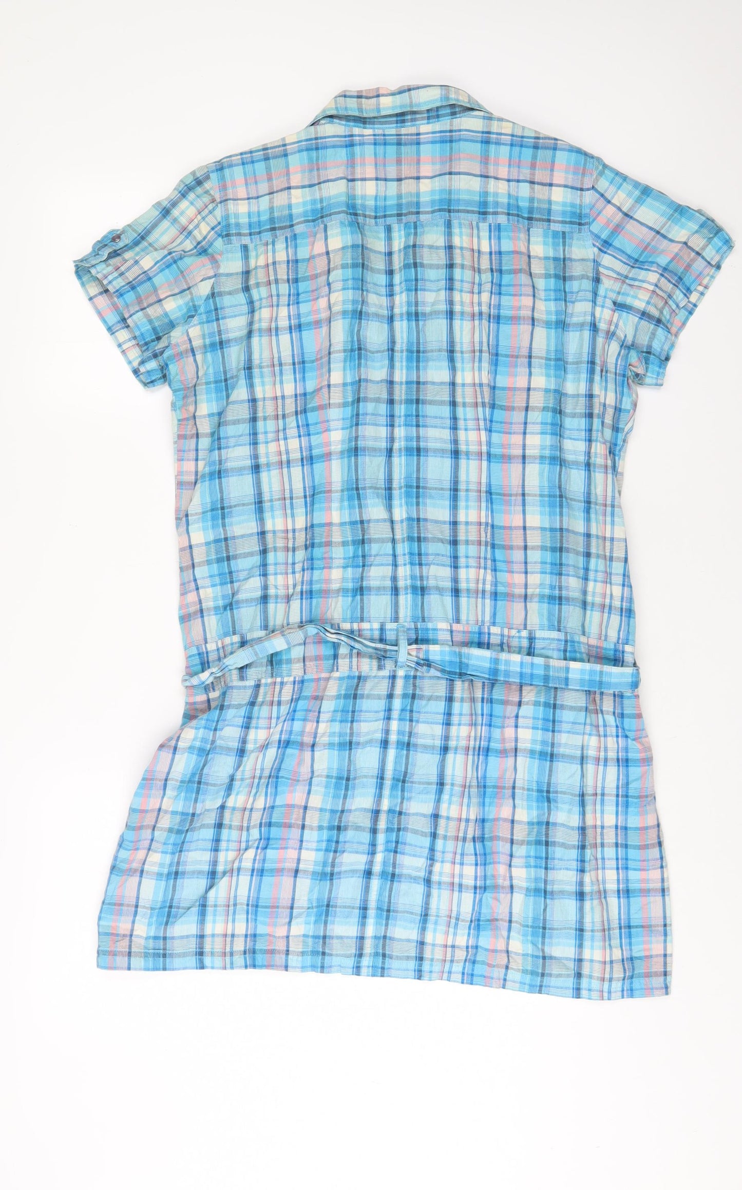 Select Womens Blue Plaid Cotton Tunic Button-Up Size 18 Collared - Belted