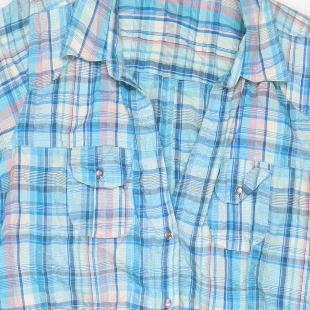 Select Womens Blue Plaid Cotton Tunic Button-Up Size 18 Collared - Belted