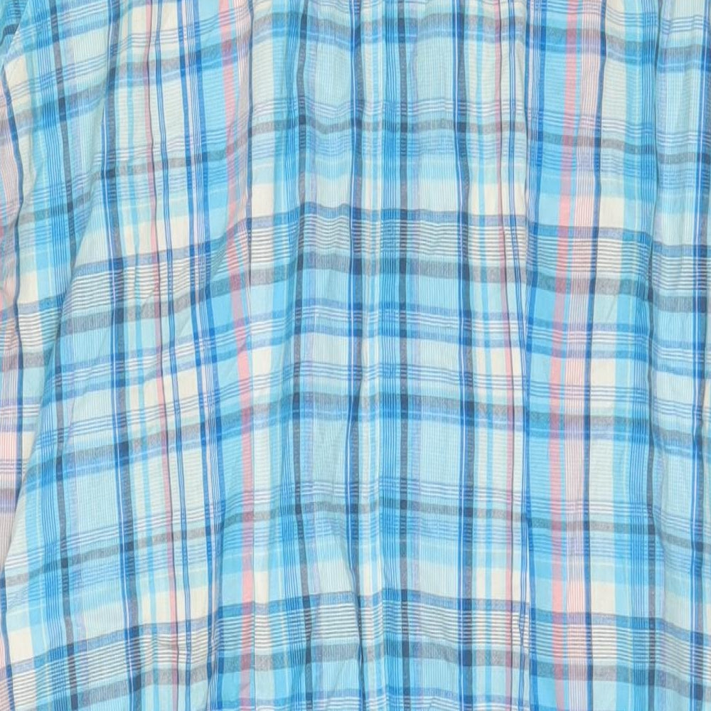 Select Womens Blue Plaid Cotton Tunic Button-Up Size 18 Collared - Belted