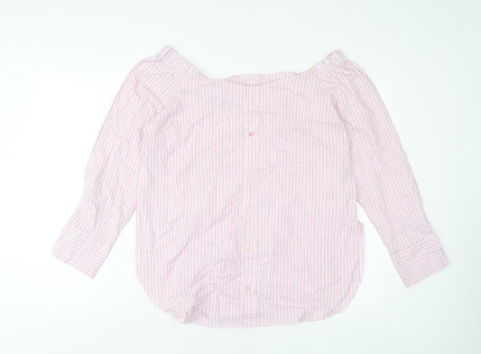 New Look Womens Pink Striped Cotton Basic Blouse Size 16 Off the Shoulder - Buttons