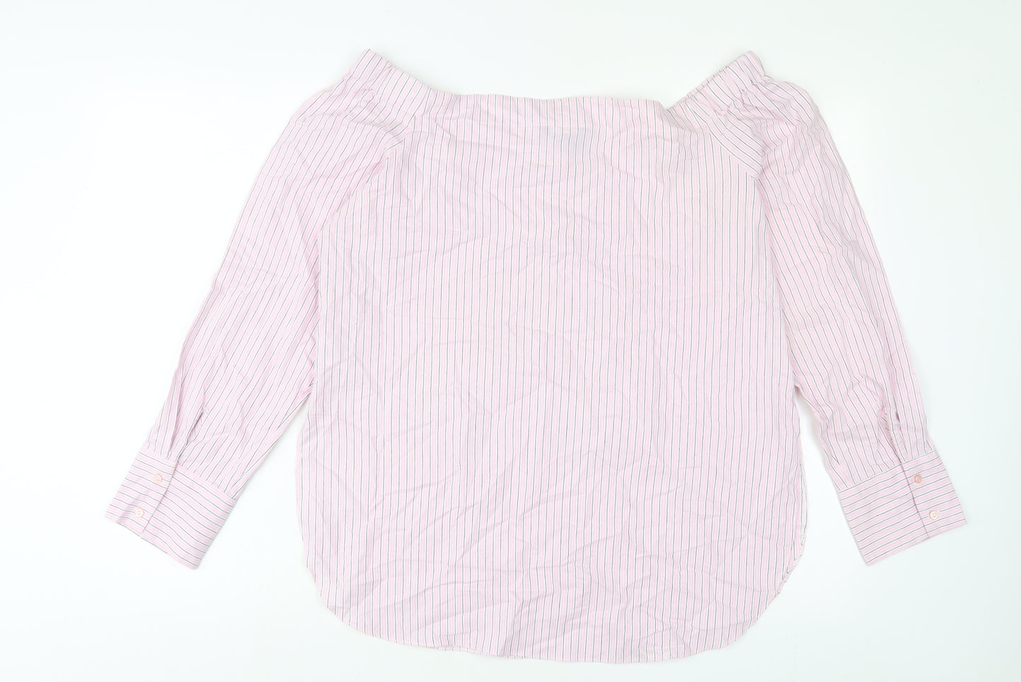 New Look Womens Pink Striped Cotton Basic Blouse Size 16 Off the Shoulder - Buttons