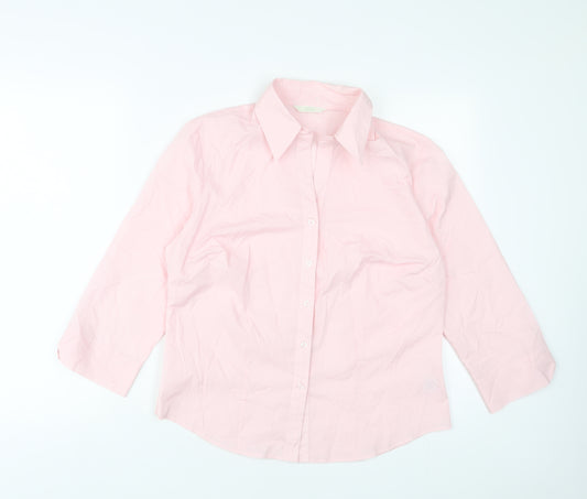 Marks and Spencer Womens Pink Cotton Basic Button-Up Size 14 Collared