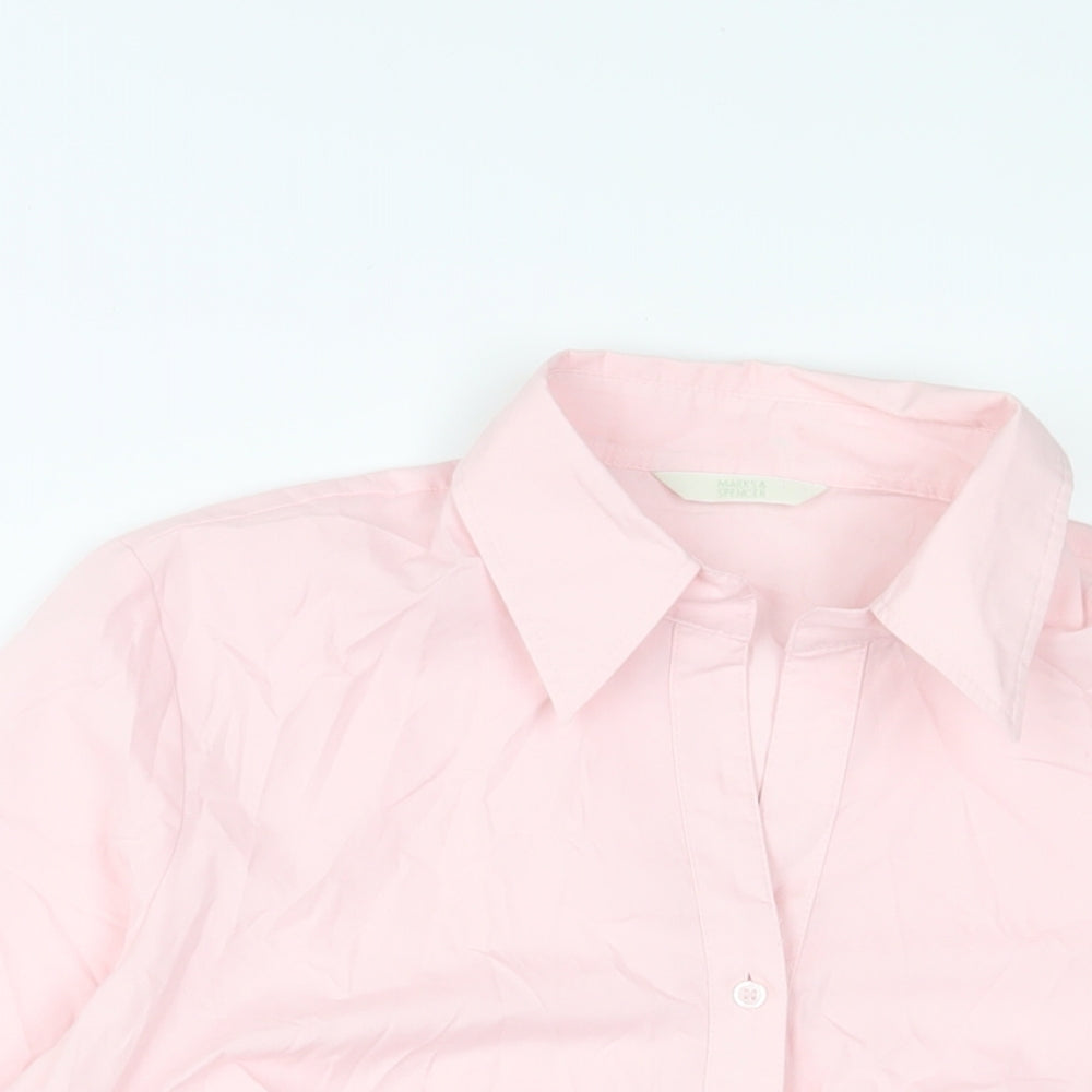 Marks and Spencer Womens Pink Cotton Basic Button-Up Size 14 Collared