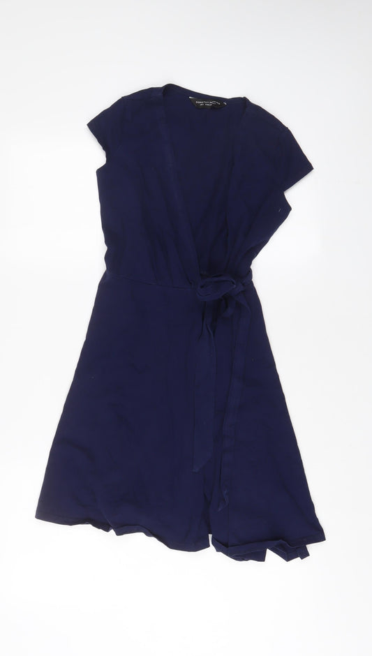 Dorothy Perkins Womens Blue Cotton Wrap Dress Size 8 V-Neck Tie