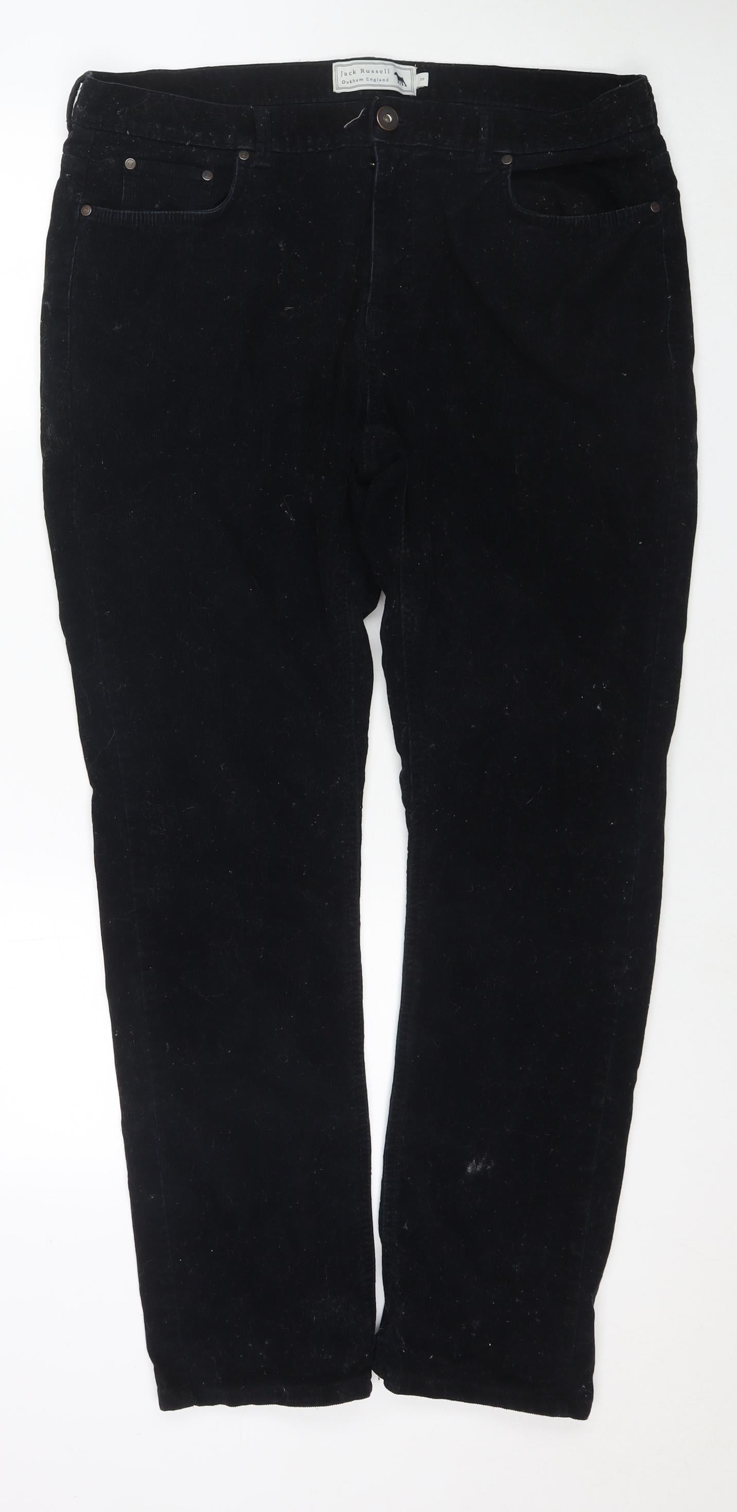 Jack Russell Mens Black Cotton Trousers Size 36 in L30 in Regular Zip