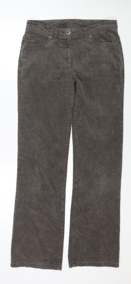 Marks and Spencer Womens Brown Cotton Trousers Size 10 L30 in Regular Zip