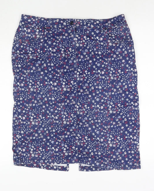 TU Womens Blue Floral Cotton Mini Skirt Size 16 Zip