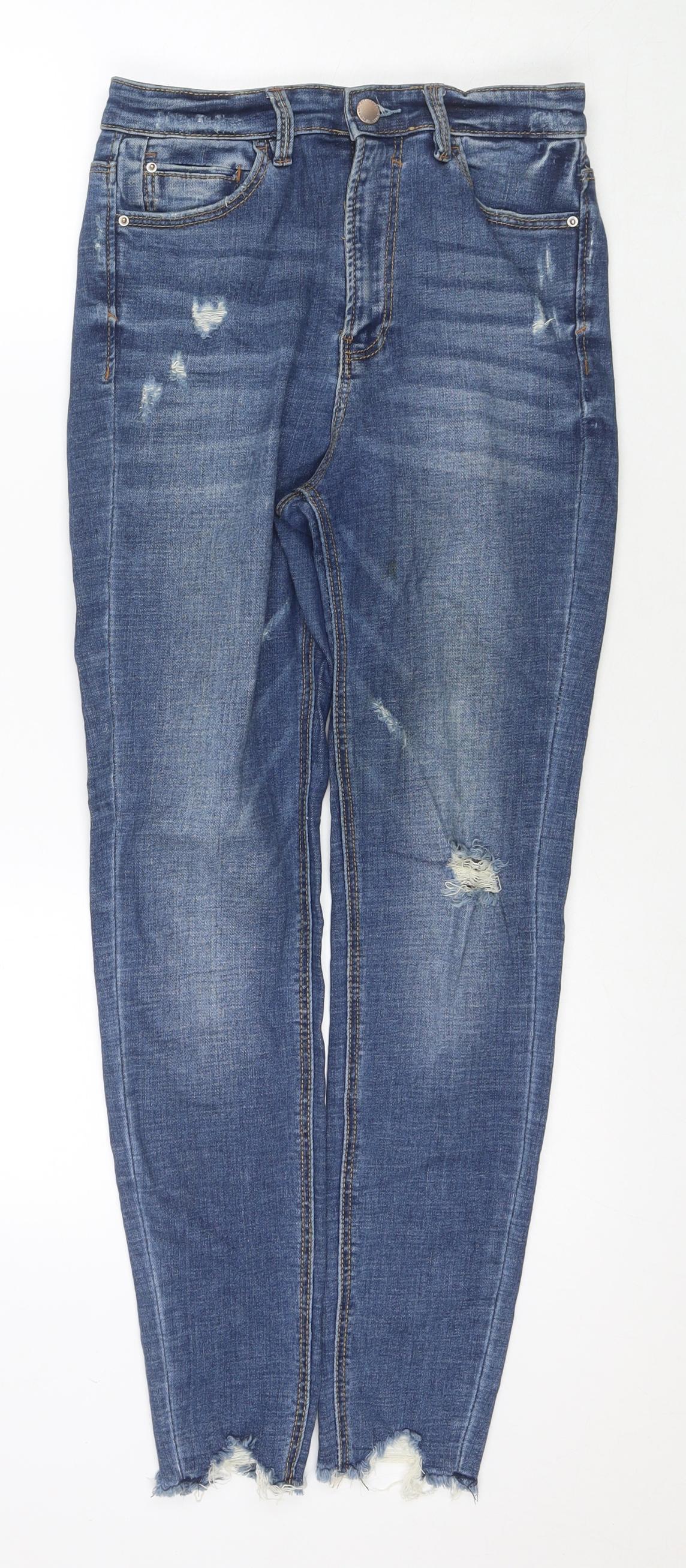 Stradivarius Womens Blue Cotton Skinny Jeans Size 8 L27 in Regular Zip