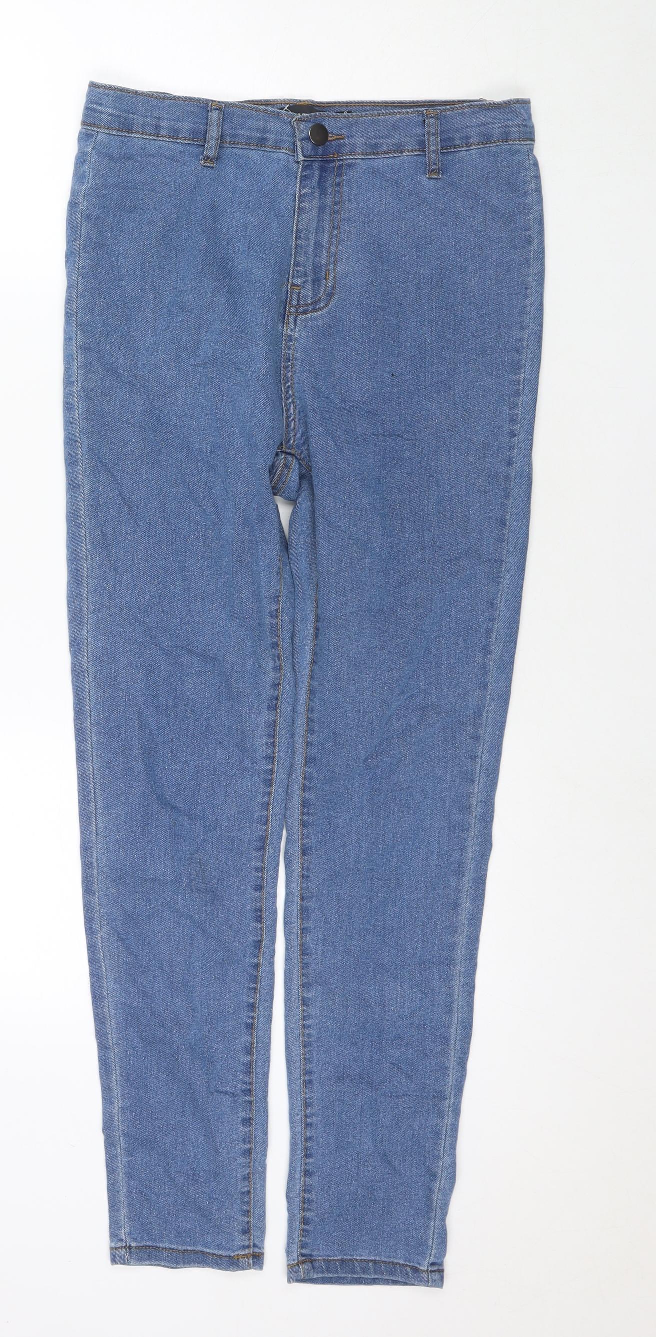 PRETTYLITTLETHING Womens Blue Cotton Straight Jeans Size 8 L28 in Regular Zip