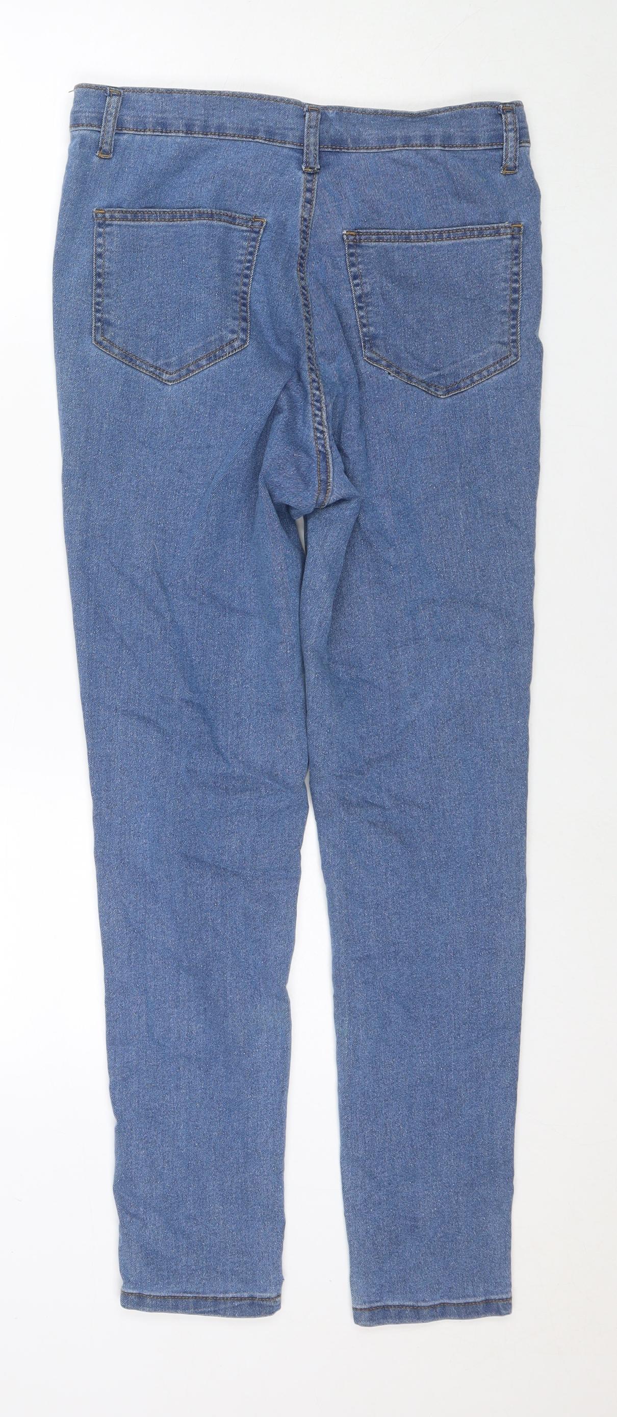 PRETTYLITTLETHING Womens Blue Cotton Straight Jeans Size 8 L28 in Regular Zip