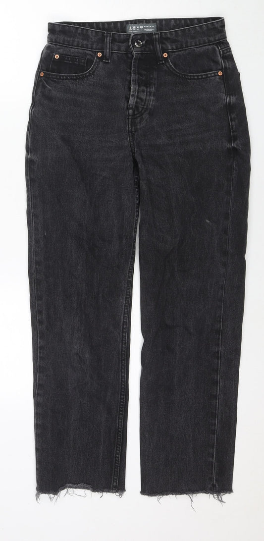 Denim & Co. Womens Black Cotton Straight Jeans Size 8 L26 in Regular Zip