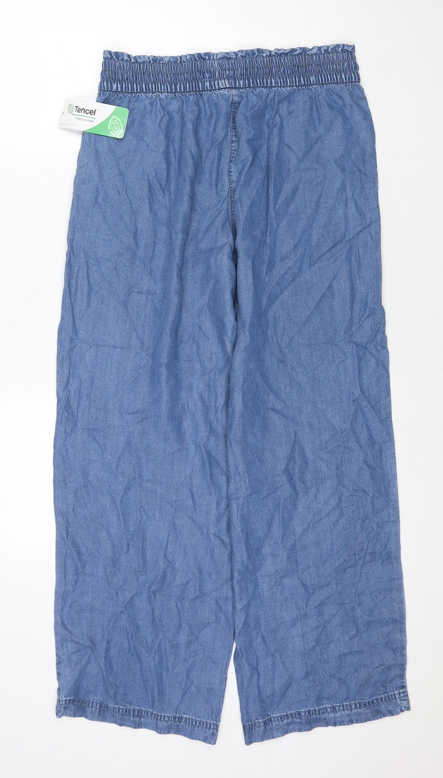 TU Womens Blue Polyester Blend Wide-Leg Jeans Size 12 L30 in Regular Drawstring