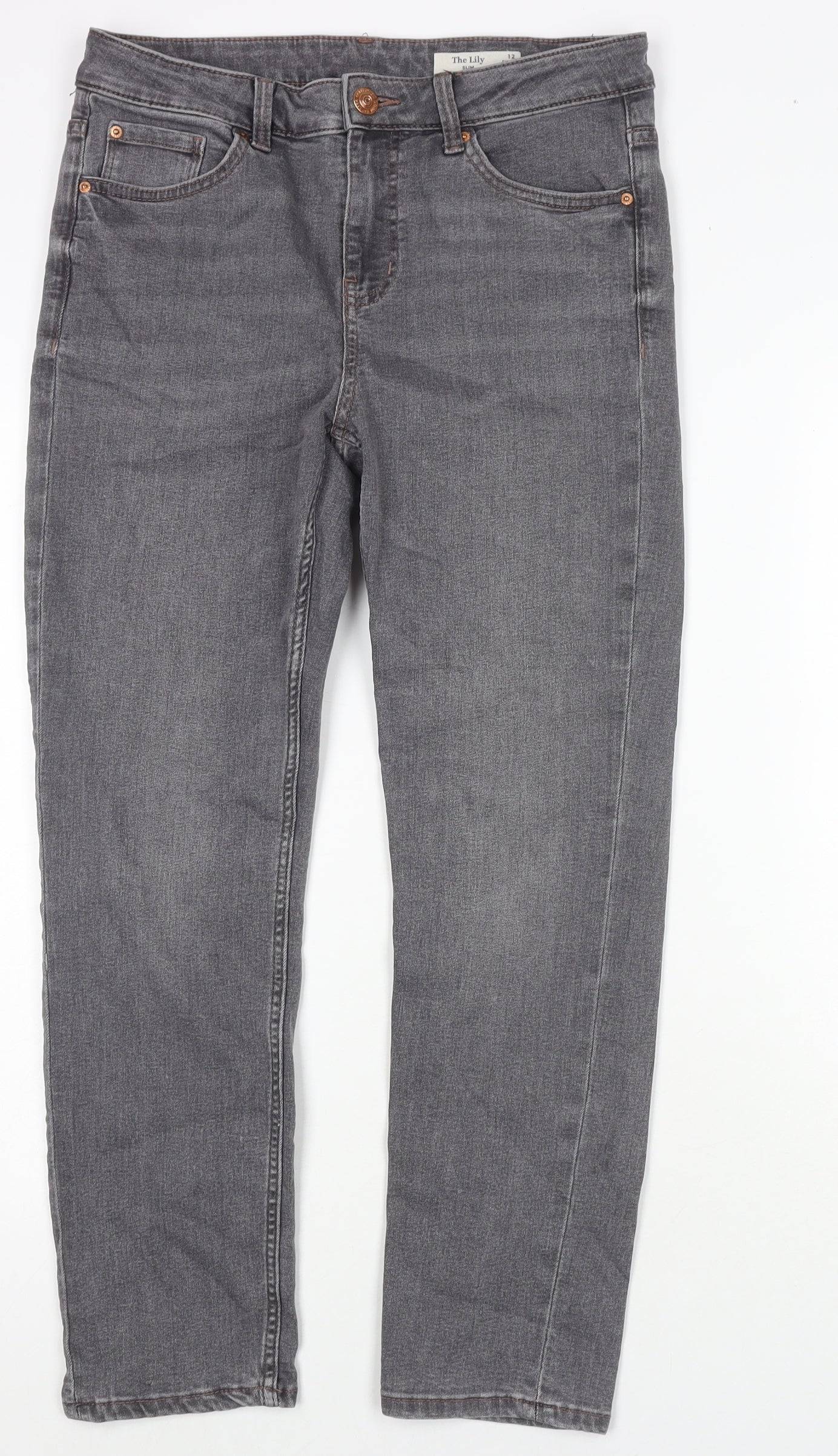 Marks and Spencer Womens Grey Cotton Skinny Jeans Size 12 L26 in Regular Zip