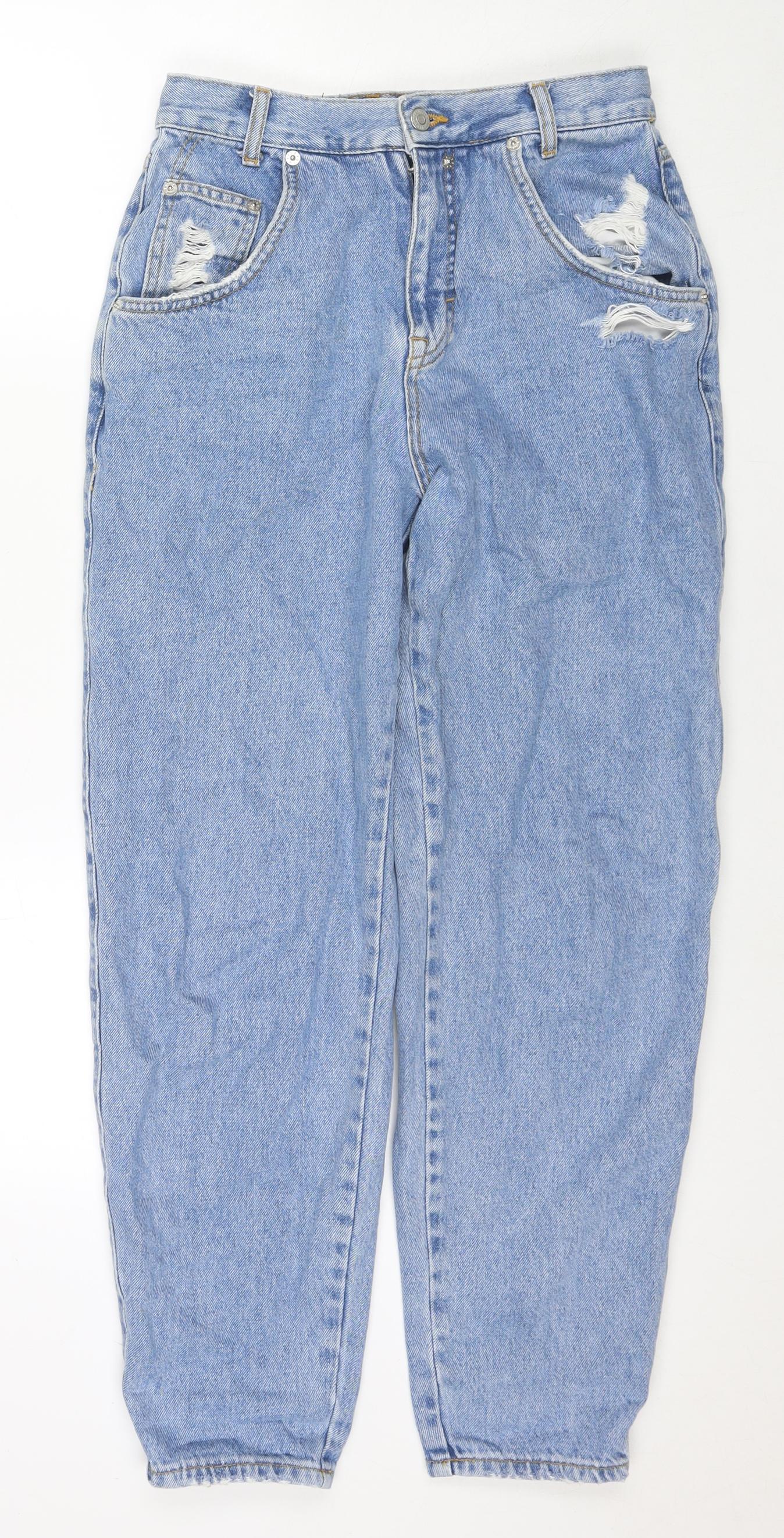 Pull&Bear Womens Blue Cotton Mom Jeans Size 8 L28 in Regular Zip