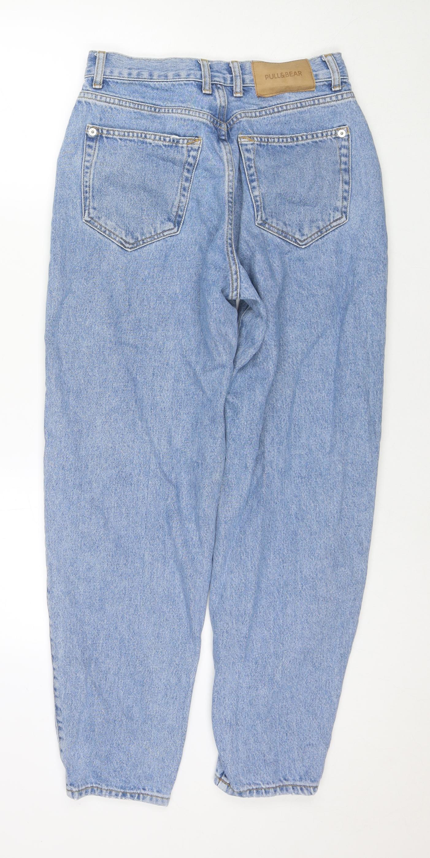 Pull&Bear Womens Blue Cotton Mom Jeans Size 8 L28 in Regular Zip