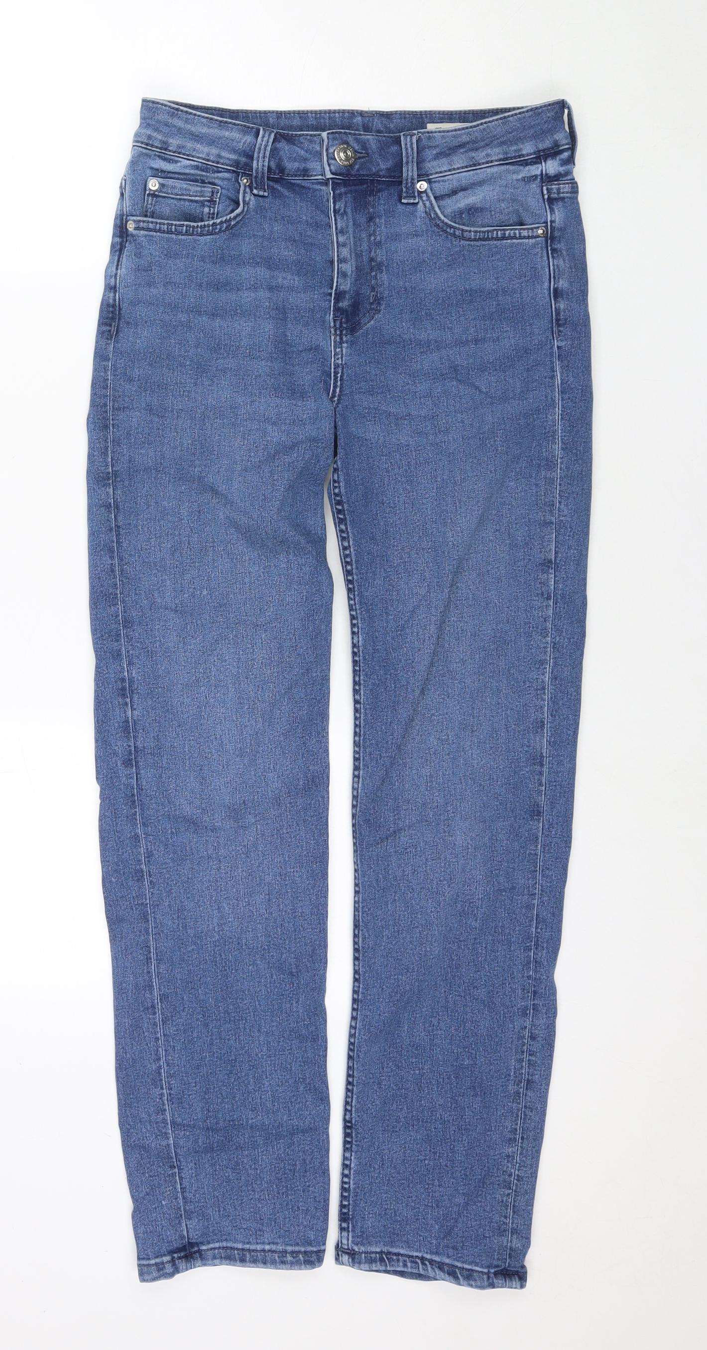 Marks and Spencer Womens Blue Cotton Straight Jeans Size 10 L28 in Regular Zip