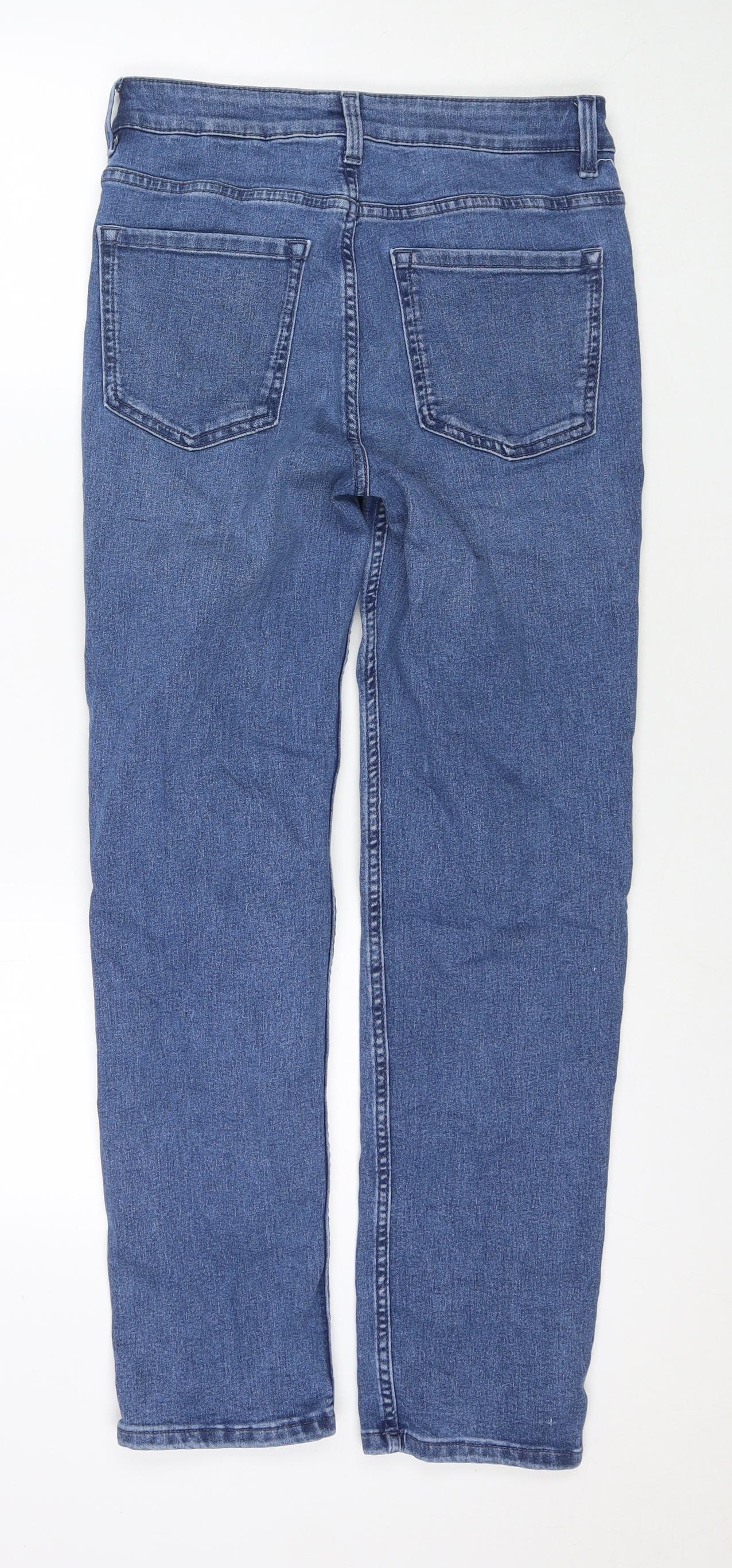 Marks and Spencer Womens Blue Cotton Straight Jeans Size 10 L28 in Regular Zip