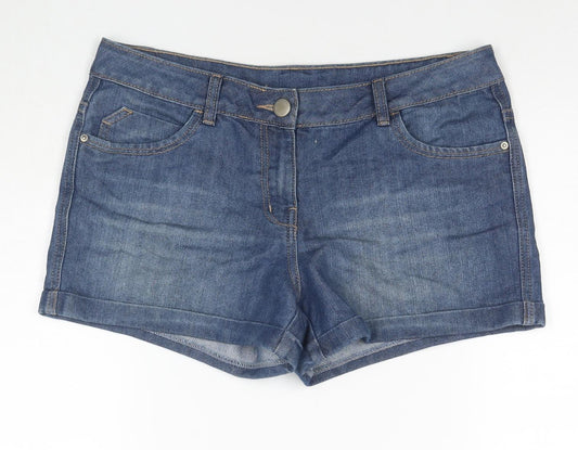 George Womens Blue Cotton Hot Pants Shorts Size 12 L3 in Regular Zip