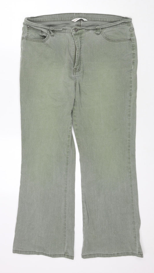 Papaya Womens Green Cotton Straight Jeans Size 16 L27 in Regular Zip