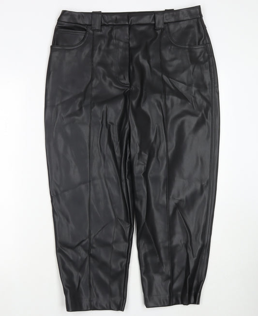 Marks and Spencer Womens Black Polyester Cropped Trousers Size 16 L23 in Regular Zip