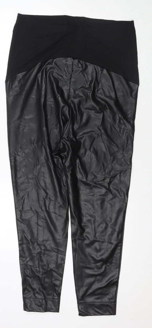 Marks and Spencer Womens Black Polyester Cropped Trousers Size 18 L24 in Regular