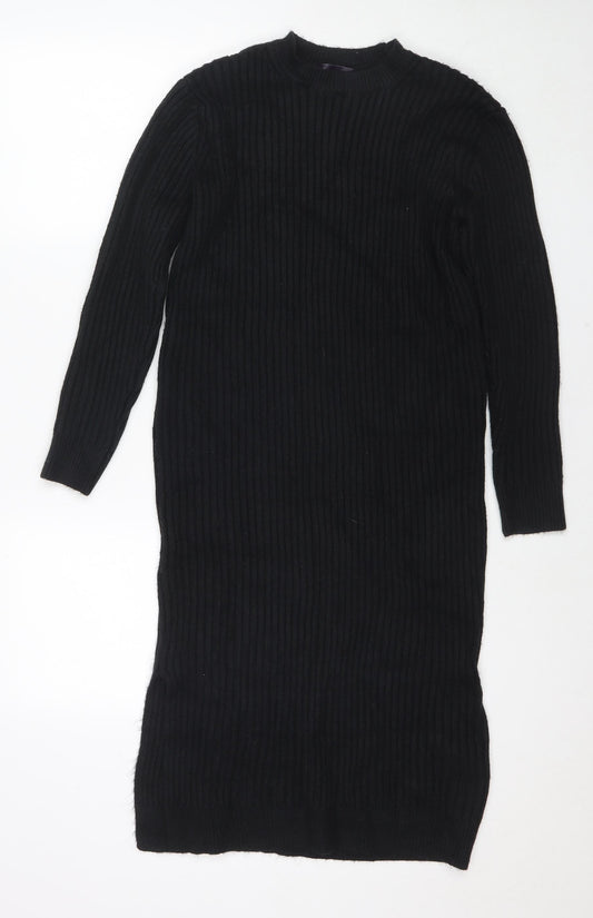 Marks and Spencer Womens Black Polyester Jumper Dress Size M Round Neck Pullover - Side Slit(s)