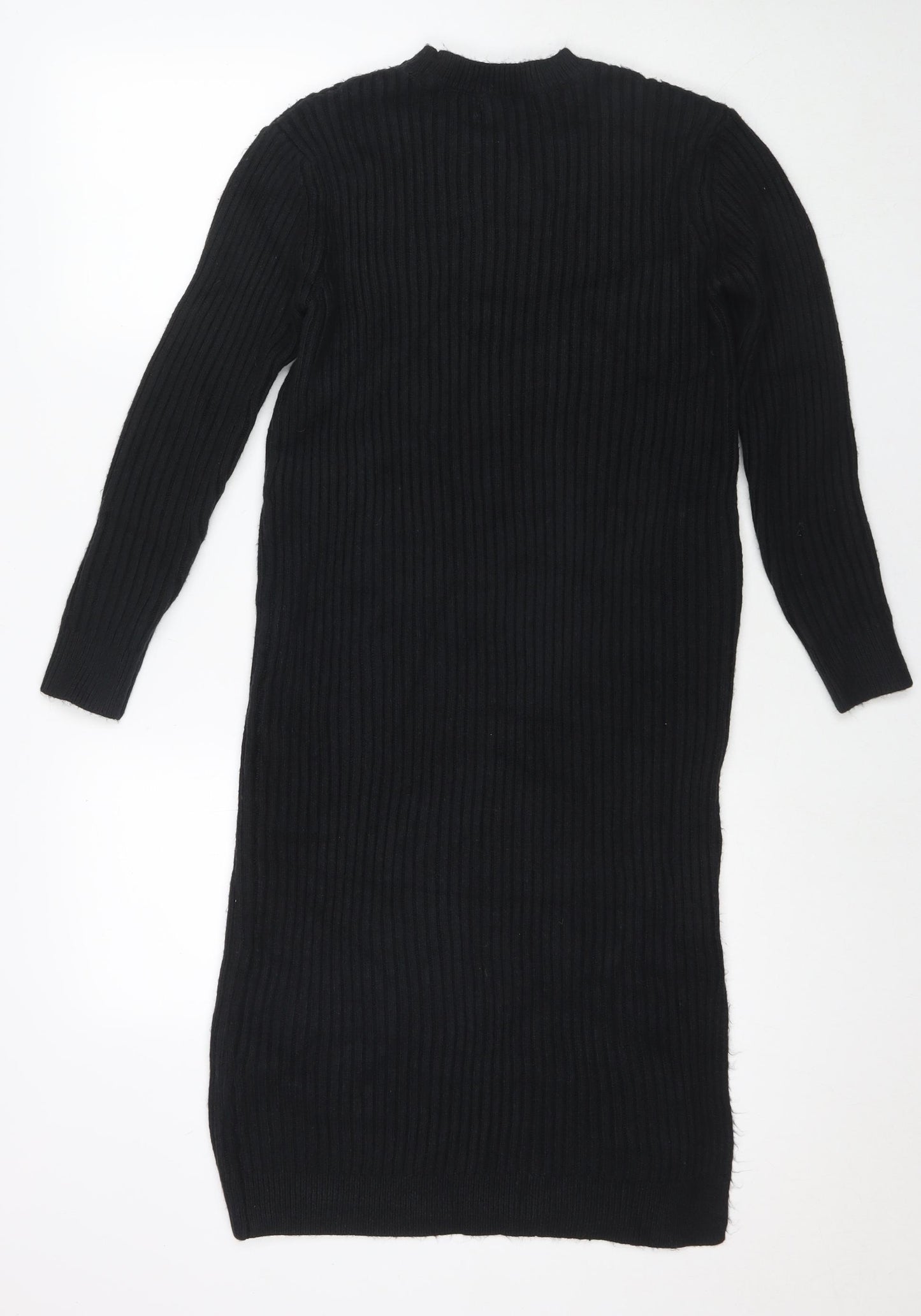 Marks and Spencer Womens Black Polyester Jumper Dress Size M Round Neck Pullover - Side Slit(s)