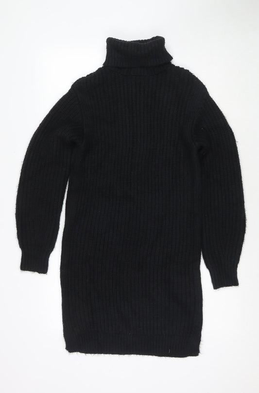 Marks and Spencer Womens Black Polyester Jumper Dress Size XS Roll Neck Pullover