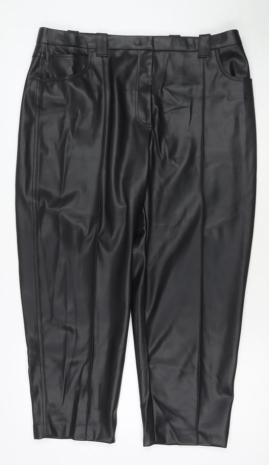 Marks and Spencer Womens Black Polyester Cropped Trousers Size 20 L22 in Regular Zip