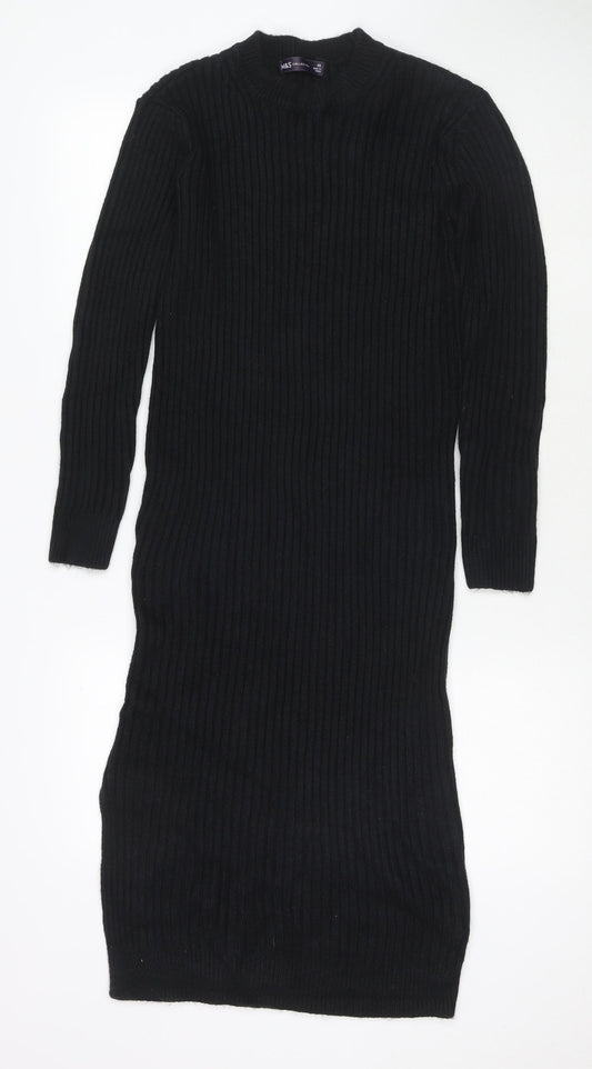 Marks and Spencer Womens Black Polyester Jumper Dress Size XS Round Neck Pullover