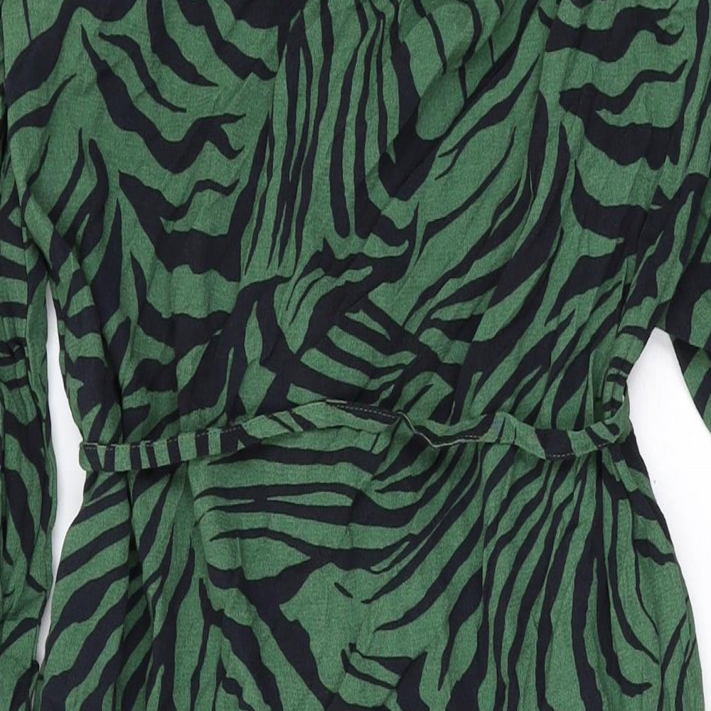 Marks and Spencer Womens Green Animal Print Viscose Shirt Dress Size 8 Collared Button