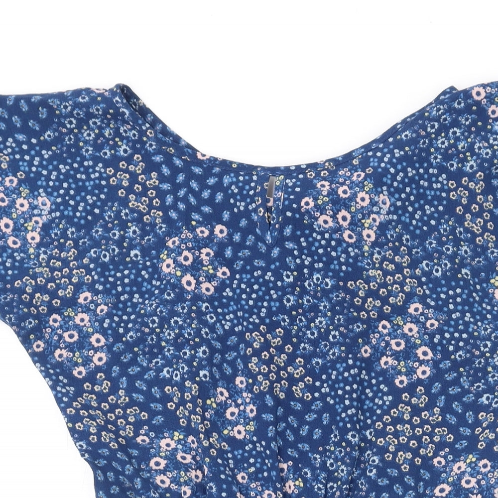 John Lewis Womens Blue Floral Polyester A-Line Size 10 Round Neck