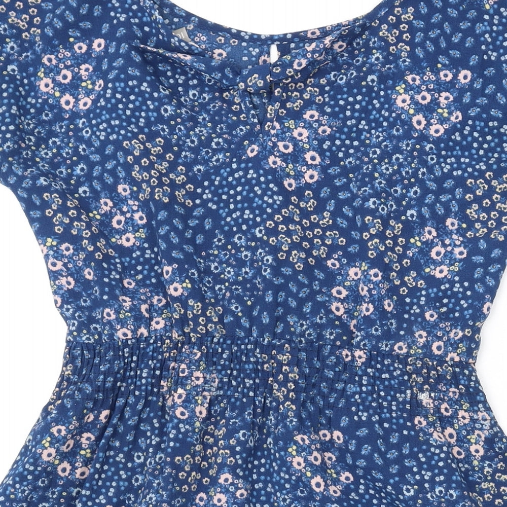 John Lewis Womens Blue Floral Polyester A-Line Size 10 Round Neck