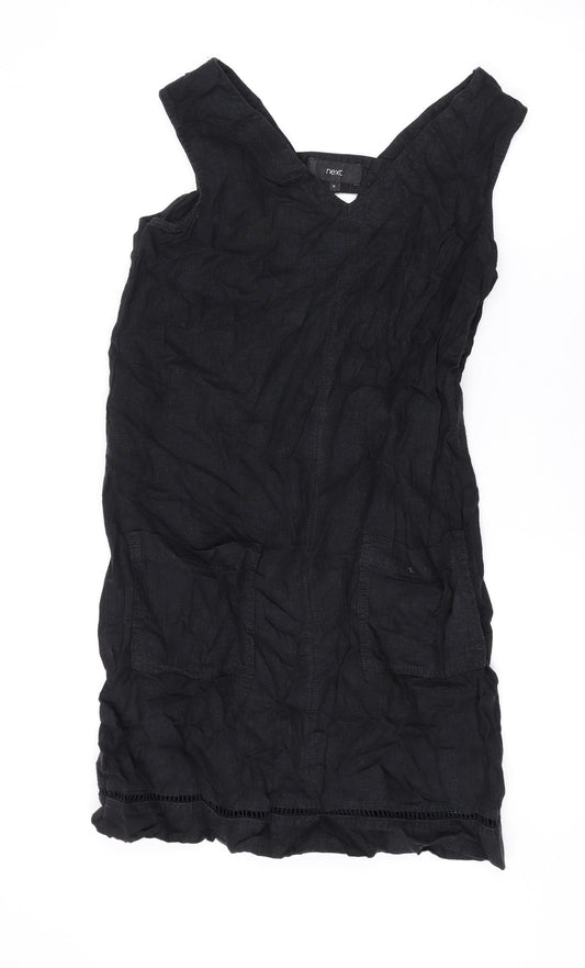 NEXT Womens Black Linen Tank Dress Size 10 V-Neck Pullover