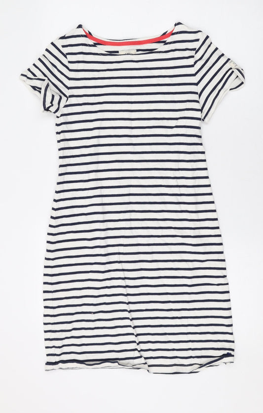 Joules Womens White Striped Cotton Jumper Dress Size 10 Round Neck Pullover