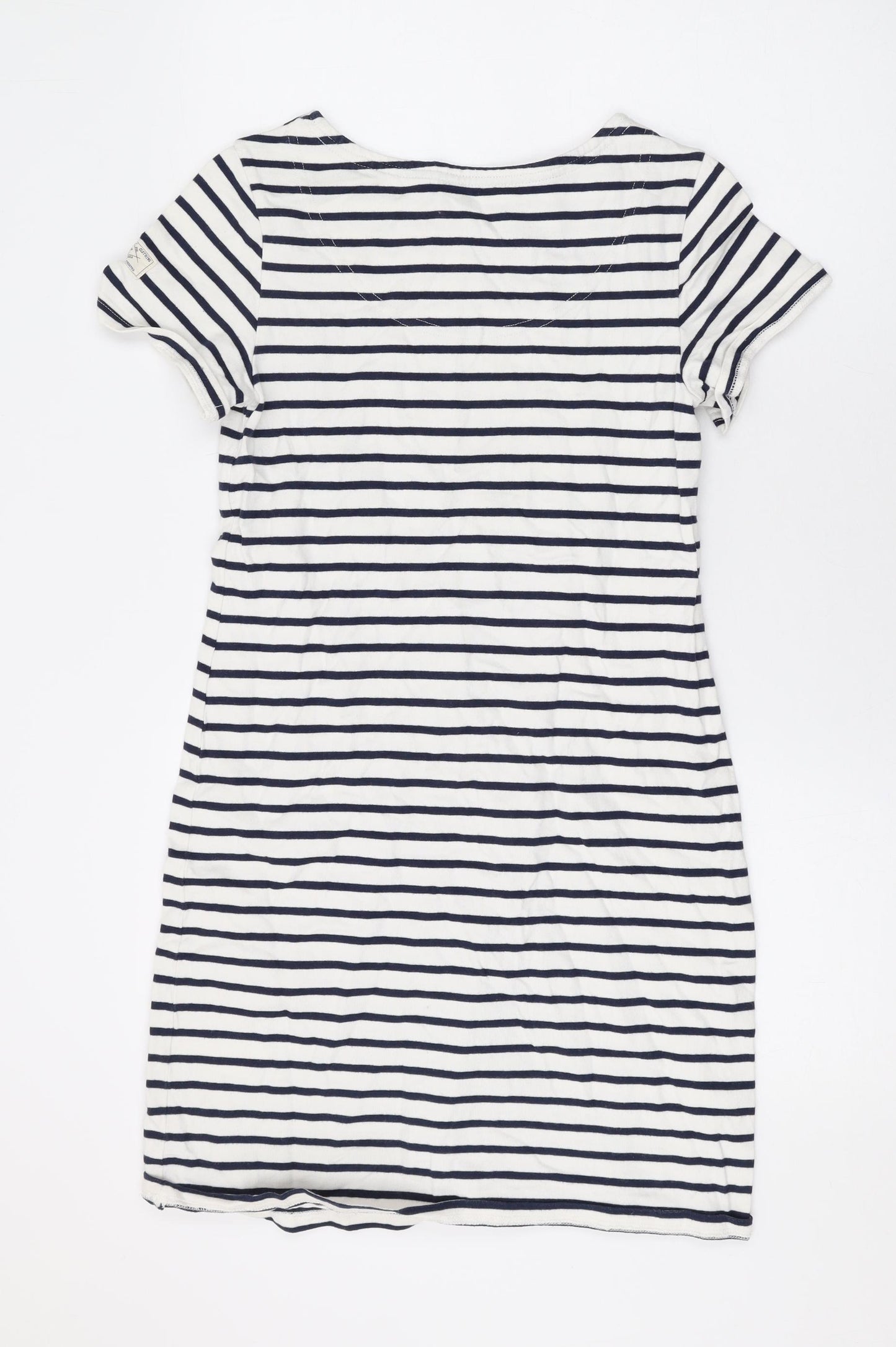 Joules Womens White Striped Cotton Jumper Dress Size 10 Round Neck Pullover